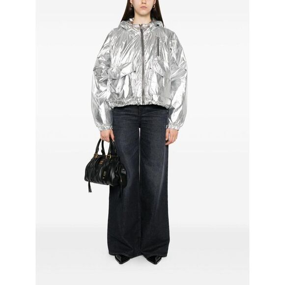 IRO Metallic Hooded Zip-Up Jacket Women SILVER Coats & Jackets - Picture 4 of 5